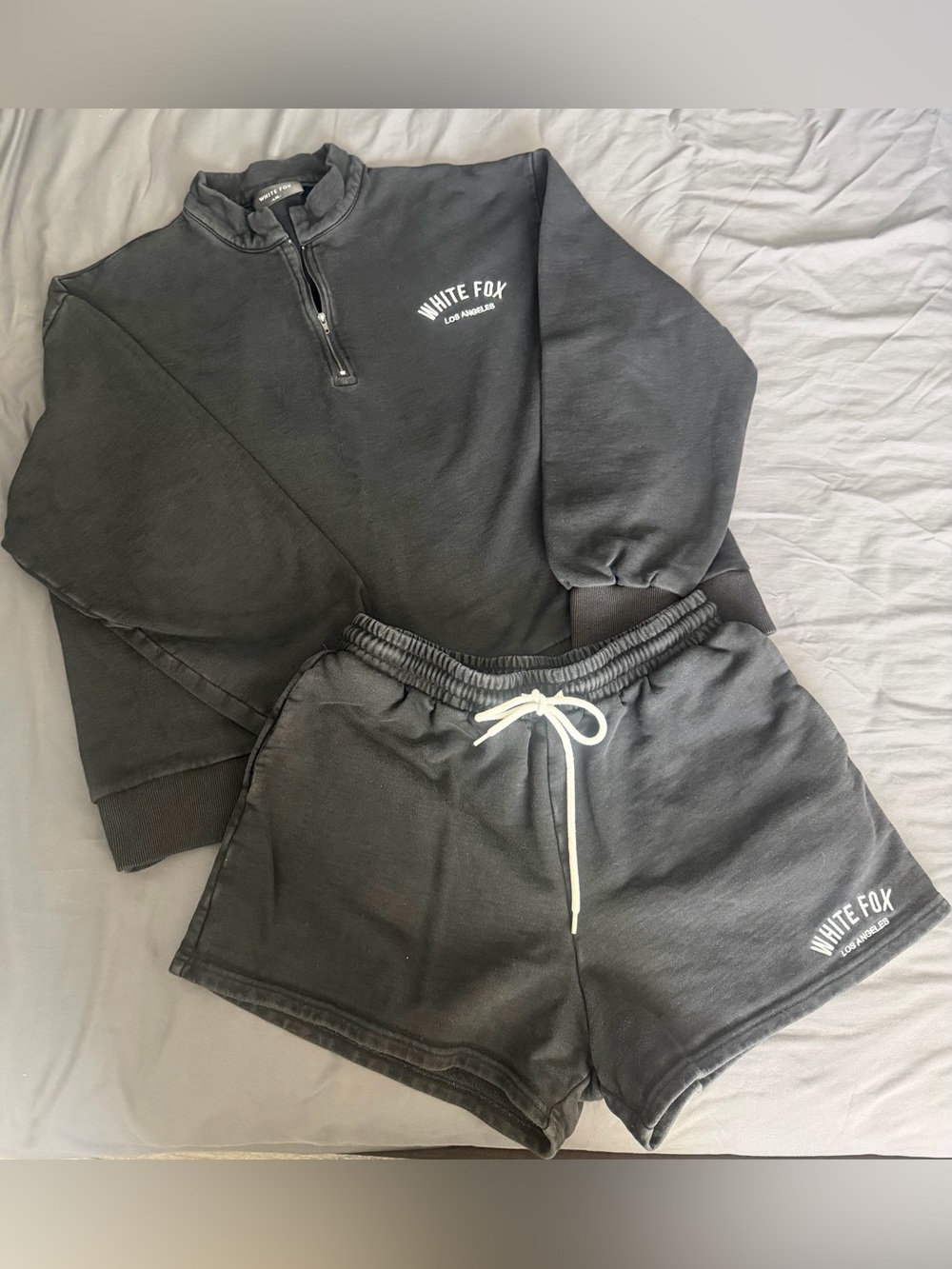 🔥EUC White Fox Los Angeles Quarter Zip & Shorts Lounge SET Black L/XL black 🖤